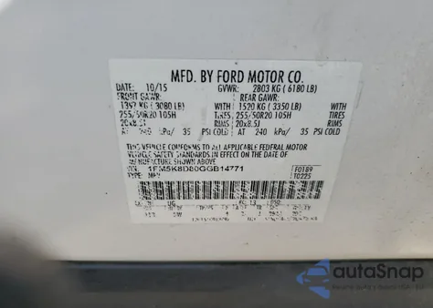 2016 Ford Explorer Xlt z USA, uszkodzony, nr VIN 1FM5K8D80GGB14771